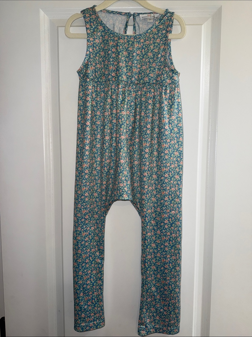 Girls' Teal Floral Sleeveless One-Piece Bodysuit Jumpsuit